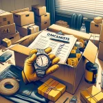 Ilustre uma cena otimista e organizada de mudança de casa, destacando caixas de papelão, uma fita adesiva, um relógio para simbolizar a urgência e uma (1)
